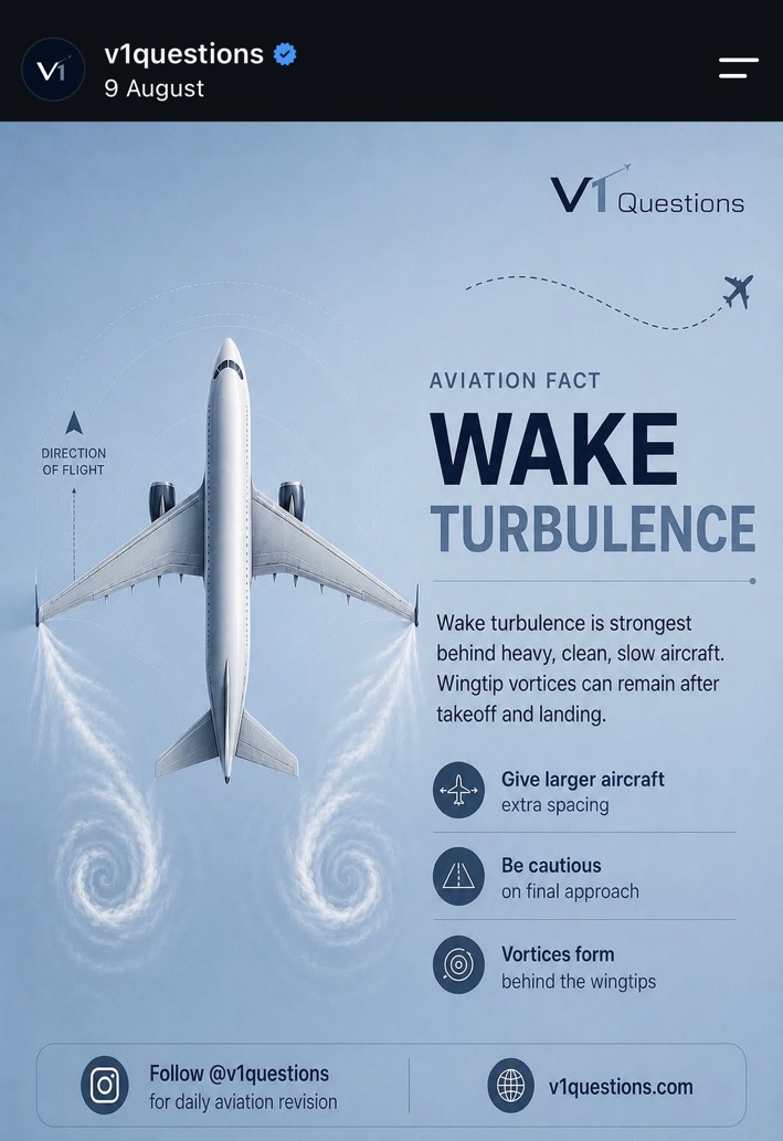 V1 Questions Instagram post explaining wake turbulence
